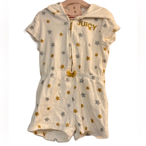 Juicy Couture Girls One-Piece Size 3T White Hooded Zip-Up Romper Shorts MSRP $70 - Picture 1 of 7